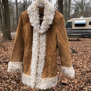 Penny lane suede & faux fur trim coat